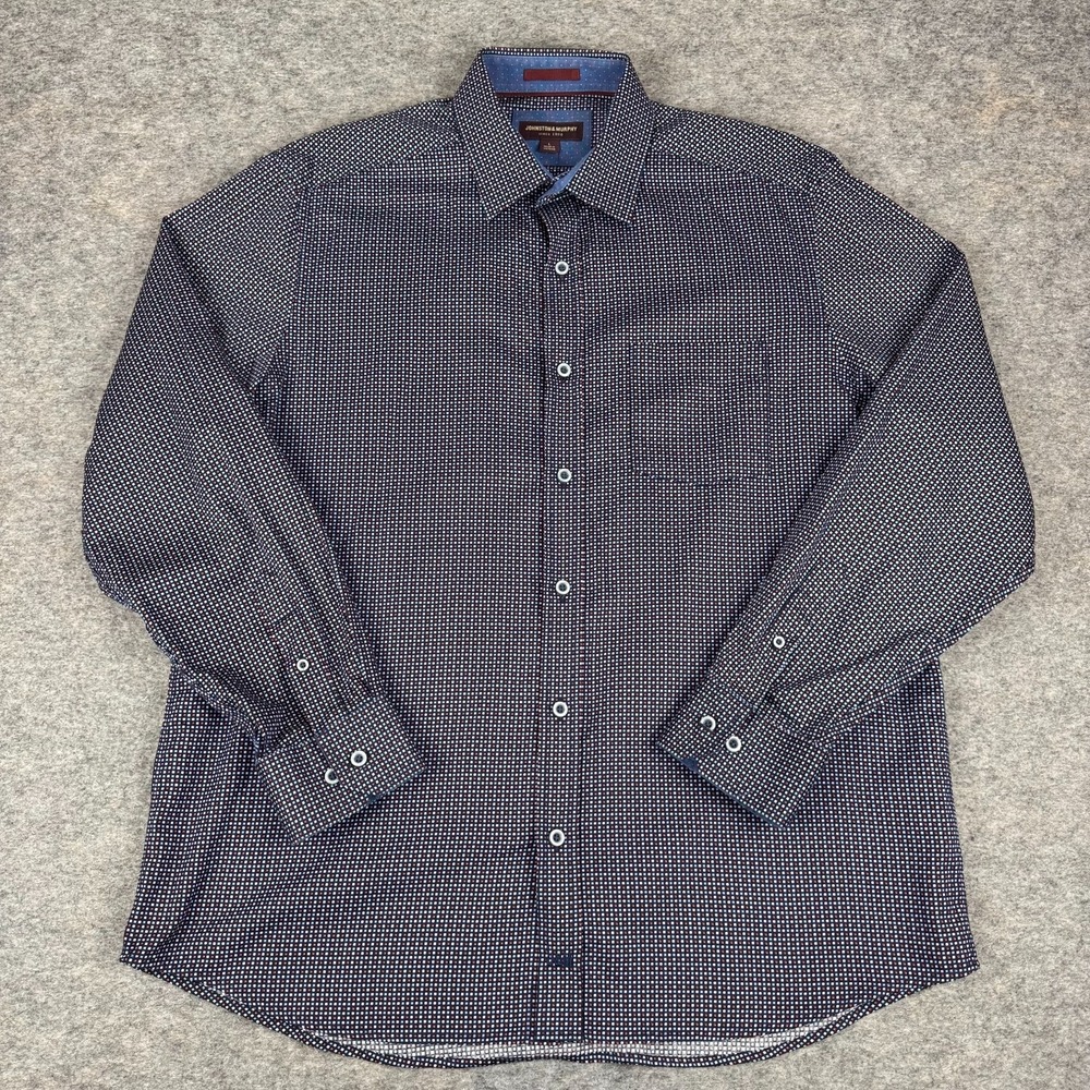 Johnston & Murphy Button Up Shirt Long Sleeve Red White Blue Mens Large L